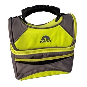 Igloo Two Layer Lunch Box Bag Gray Lime Green Insulated Portable‎